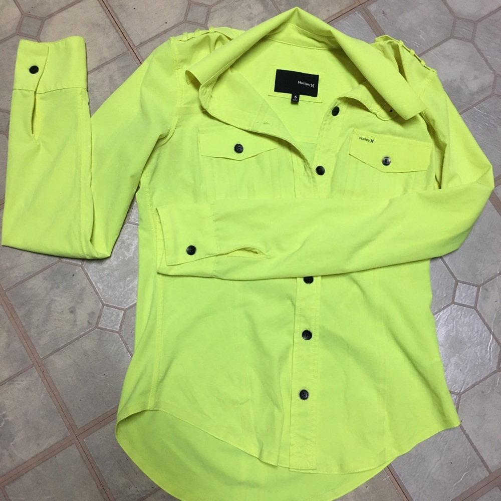 (203) Hurley Neon Yellow ButtonUp Shirt